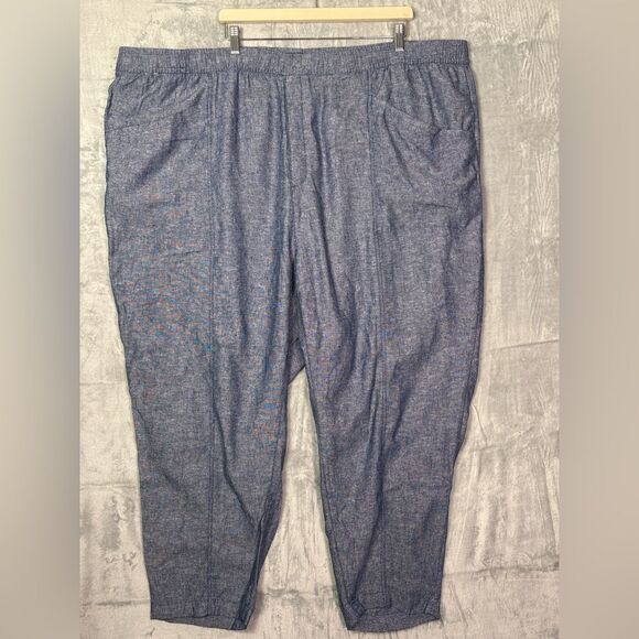 Old Navy Blue Linen Blend Drawstring Cropped Ankle Pants Size 4x - Picture 2 of 11